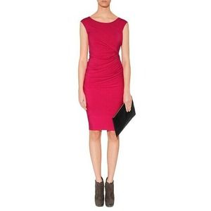Donna Karan Hot Shocking Pink Dress Knit Ruched S